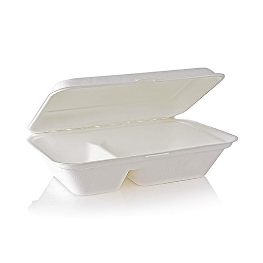 Naturesse Take Away Food Box mit Klappdeckel und 2 Fächern, 249x162x63mm, 50 Stück - ideal für Transport und Aufbewahrung von Lieblingsspeisen Geeignet für Hobbyköche und Profis Großzügige Maße bieten viel Platz für verschiedene Mahlzeiten