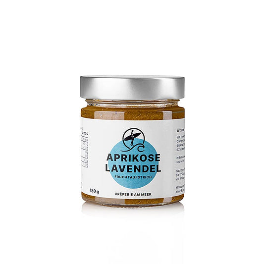 Fruchtaufstrich Aprikose-Lavendel, 180 g - handgemachter Fruchtaufstrich aus sonnengereiften Aprikosen und subtilem Lavendelaroma, ohne künstliche Zusatzstoffe, perfekt für Brot, Toast und Desserts geeignet