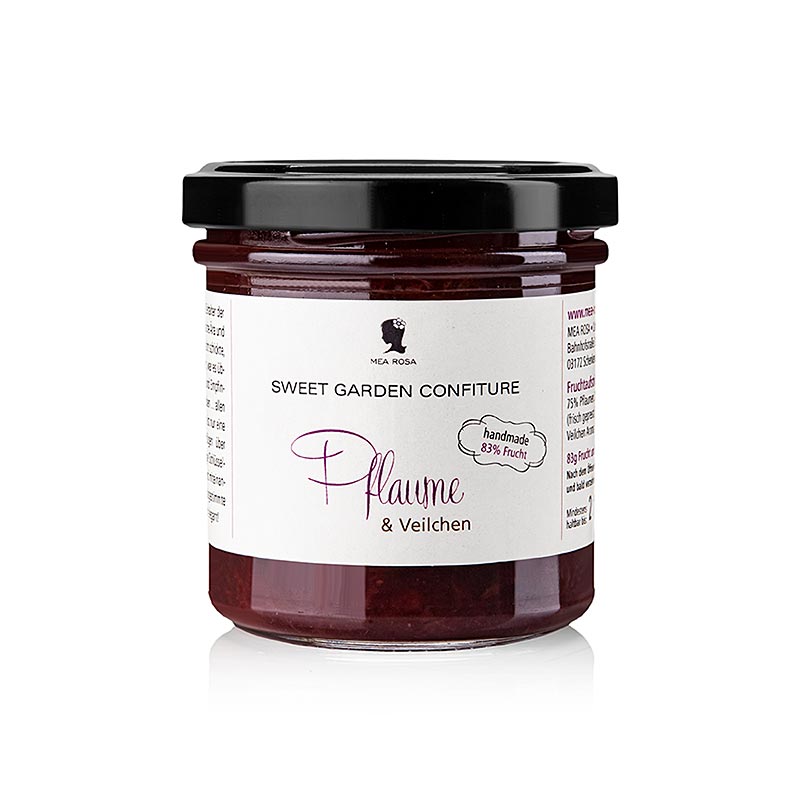 Fruchtaufstrich Sweet Garden Confiture Pflaume & Veilchen Mea Rosa 180g - traditionell hergestellt, sonnengereifte Früchte, ohne Gelierzucker, intensiver fruchtiger Geschmack, fein abgestimmte Komposition