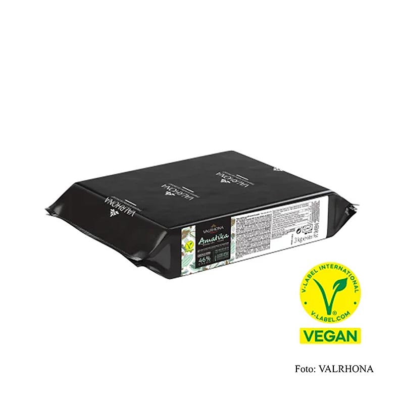Vegane dunkle Couverture von Valrhona AMATIKA mit 46% Kakaoanteil, 3-kg-Block Geeignet für Desserts, Pralinen und Schokoladendekorationen Ideal für Hobbyköche und professionelle Konditoren