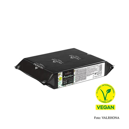 Vegane dunkle Couverture von Valrhona AMATIKA mit 46% Kakaoanteil, 3-kg-Block Geeignet für Desserts, Pralinen und Schokoladendekorationen Ideal für Hobbyköche und professionelle Konditoren