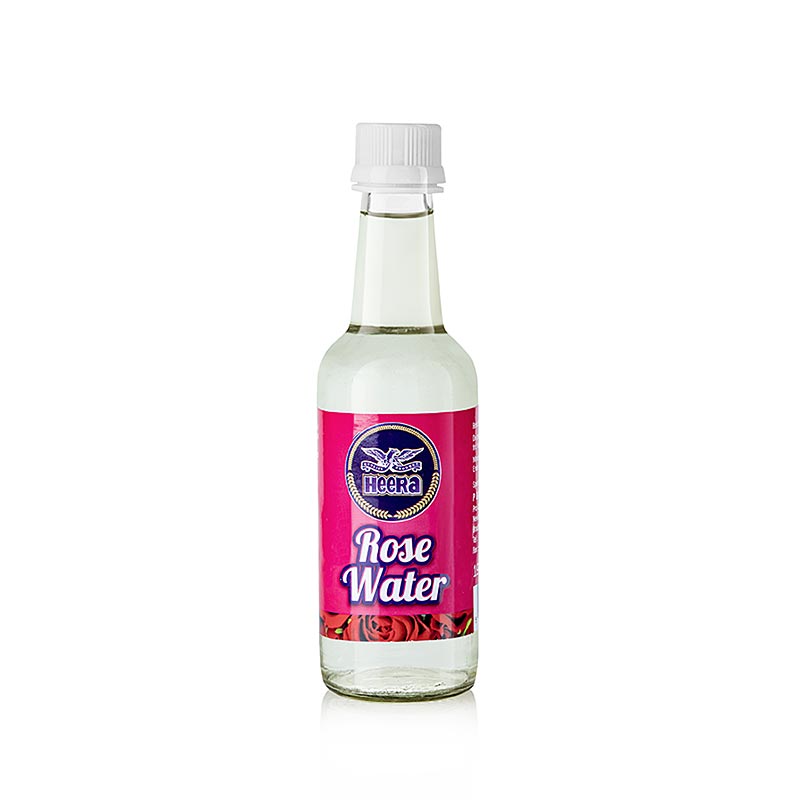 Rosenwasser, Heera, 190 ml - zart duftende Flüssigkeit, aus destilliertem Wasser und Rosenextrakt hergestellt, häufig in der Küche des Mittleren Ostens verwendet, lieblich-süß im Geschmack, ideal für Desserts wie Eiscreme, Gebäck und Konfekt wie Türkischer Honig