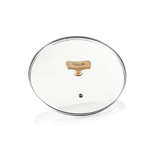 deBUYER B Bois Universaldeckel aus Glas mit Buchenholzgriff, Ø 24cmr, 1 St - Vielseitiger und hitzebeständiger Glasdeckel mit elegantem Buchenholzgriff, passend für eine Vielzahl von Pfannen, ideal für Hobbyköche und Profis, ein stilvolles und langlebiges französisches Qualitätsprodukt