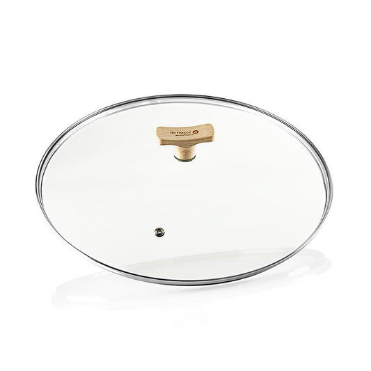 Glasdeckel aus hitzebeständigem Glas mit Buchenholzgriff, passend für 32cm Pfannen Spülmaschinenfest und elegant – eine praktische Ergänzung für Ihre Küche