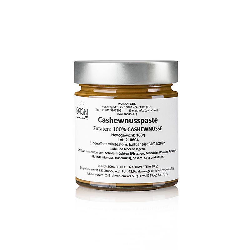 Crema di anacardi tostati, 100% anacardi, Pariani, 180 g