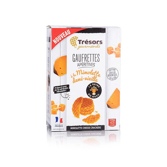 Barsnack Trésors - Gaufrettes, französische Mini-Waffeln mit Mimolette Käse, 60 g - Knusprige, salzige Leckerei mit intensivem, nussigem Käsegeschmack, perfekt als Aperitif, Vorspeise oder Snack, verpackt in einer praktischen 60g-Packung für französischen Flair