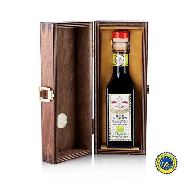 Aceto Balsamico IGP/ggA, Francobolli Serie 15, Leonardi, BIO, 250 ml - IT-BIO-008 - Bio zertifizierter Balsamico Essig aus Modena, hergestellt von Leonardi, in einer Flasche mit 250 ml Inhalt