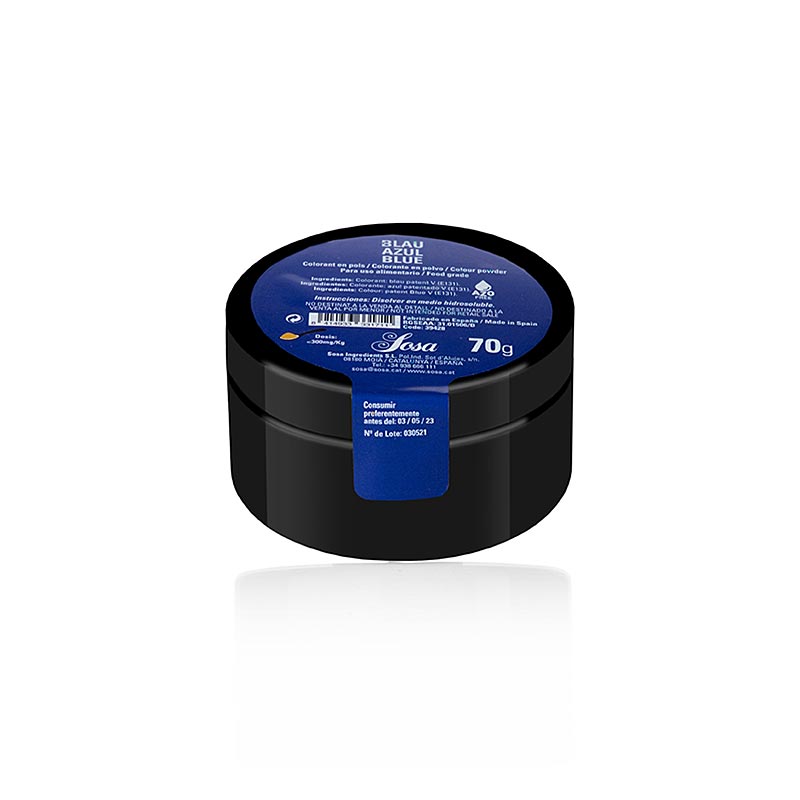 Lebensmittelfarbe Sosa Blau, Puder, wasserlöslich, 70 g - ideal zum Färben von Desserts, Kuchen, Eis und Süßigkeiten, hochwertige Zutaten, für kreative kulinarische Kreationen