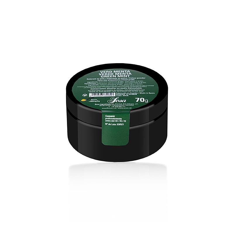Sosa Lebensmittelfarbe Minzgrün, Puder, wasserlöslich (39430), 70 g: Hochwertiges wasserlösliches Pulver zum Färben von Teig, Zuckerguss und Fondant, ideal für Profi- und Hobbyköche zur kreativen Gestaltung von Gerichten und Desserts