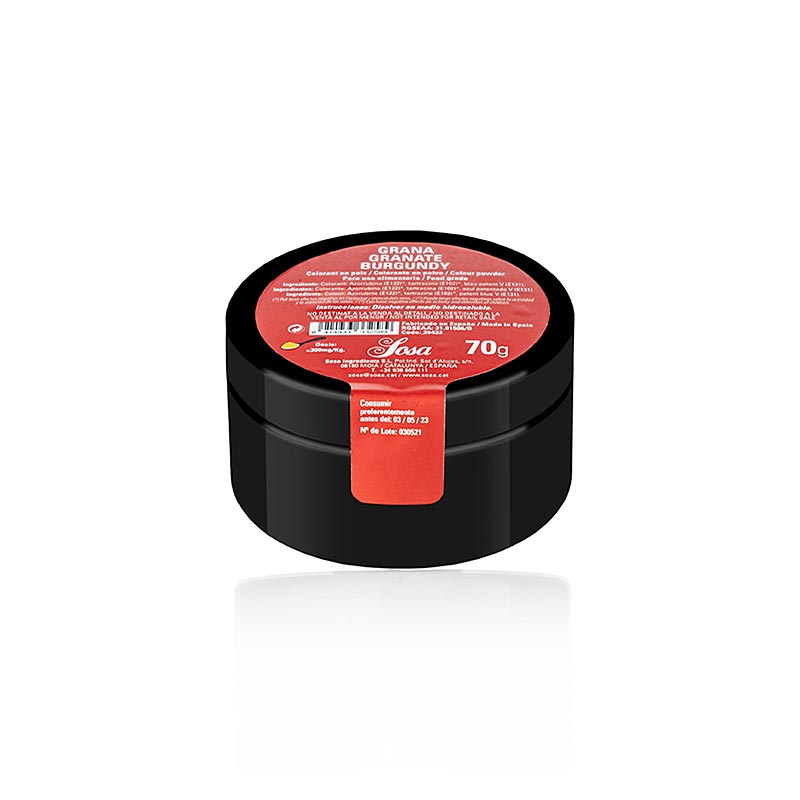 Granatapfel-/Bordeauxrot Pulverfarbe von Sosa, wasserlöslich, ideal zum Färben von Kuchen und Desserts, 70 g Packung