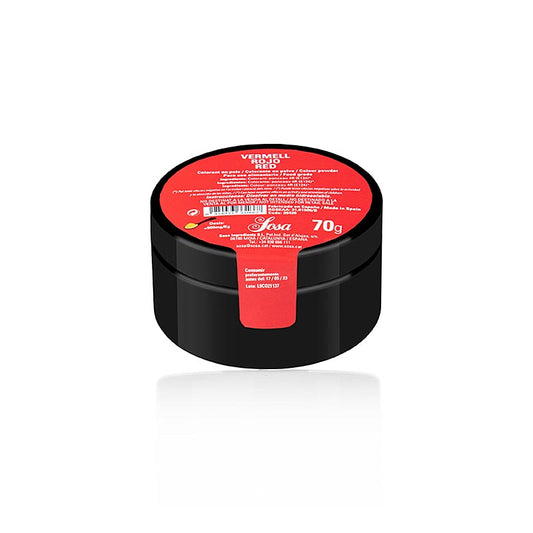 Sosa Lebensmittelfarbe Rot, Puder, wasserlöslich (39426), 70 g - Perfekte wasserlösliche Pulverfarbe zum Färben von Teig, Soße und mehr, geeignet für professionellen und privaten Gebrauch, entspricht höchsten Qualitätsstandards