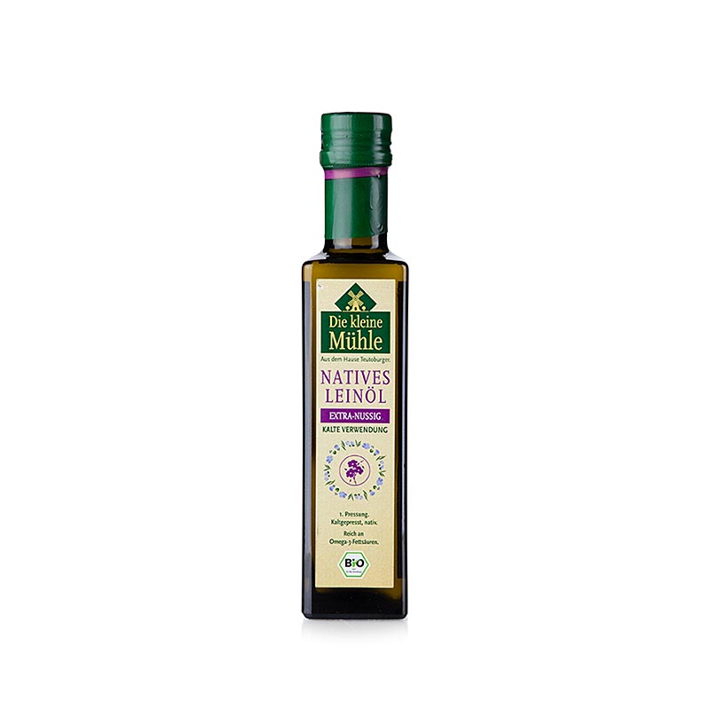 Leinöl, nativ, kaltgepresst, Die kleine Mühle, BIO, 250 ml - 100% Bio-Qualität, reich an Omega-3-Fettsäuren, ideal für Salate und kalte Speisen, vegan und glutenfrei Kaufen Sie Leinöl in der Schweiz