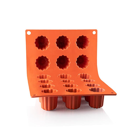 Silikon Matte für Bordelais und Canele, 18 Förmchen, hitzebeständig bis 230°C, 17,5 x 30 cm
