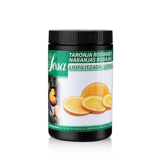 Gefriergetrocknete Orangen-Scheiben von Sosa Ingredients, einem führenden Hersteller von Premium-Zutaten für Gastronomie und Konditorei in Spanien, die außerordentliche Produkte mit perfektem Aroma und hervorragender Farbgebung bieten