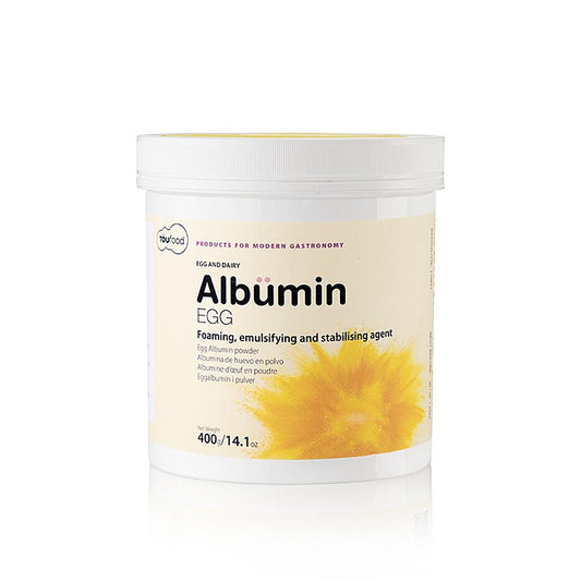 TÖUFOOD ALBÜMIN EGG, Hühnerei-Trockeneiweiss, 400 g - Sprühgetrocknetes Hühnereiweiß mit idealer Textur für Mousses, Meringues, Kuchen und andere Zubereitungen, 25 % mehr Auftriebskraft und 5-mal stärker in der Schaumstabilität im Vergleich zu frischem Eiweiß