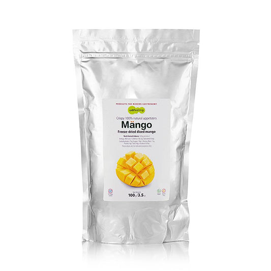 Gefriergetrocknete Mango-Würfel von TÖUFOOD LYOFËELING MÄNGO, 100 g, köstlich und vielseitig verwendbar