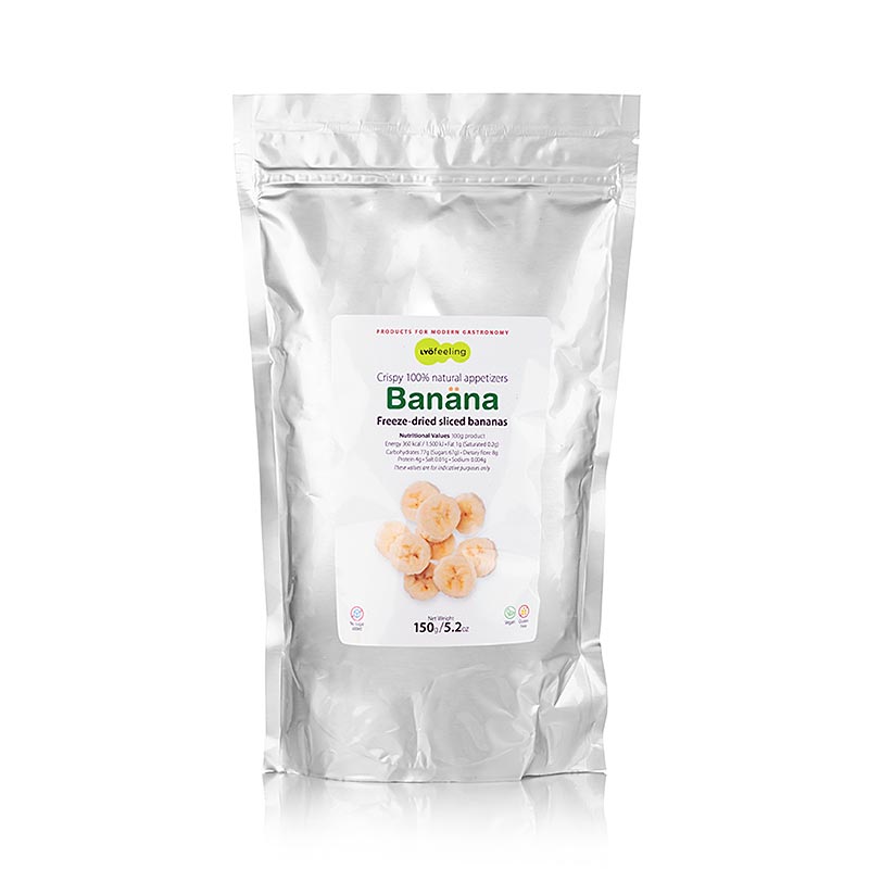 Gefriergetrocknete Bananenscheiben von TÖUFOOD LYOFËELING BANÄNA, 100% reifes Obst, knuspriger Snack, natürliche Quelle von Kalium und Ballaststoffen, 150g-Beutel für langanhaltende Frische
