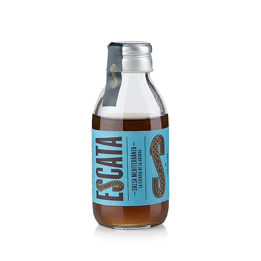105 ml Flasche von Escata Salsa Mediterranea, einer modernen Neuinterpretation der legendären Garum-Sauce auf Sardellenbasis, perfekt für die mediterrane Küche und vielseitige Anwendungen in Rezepten