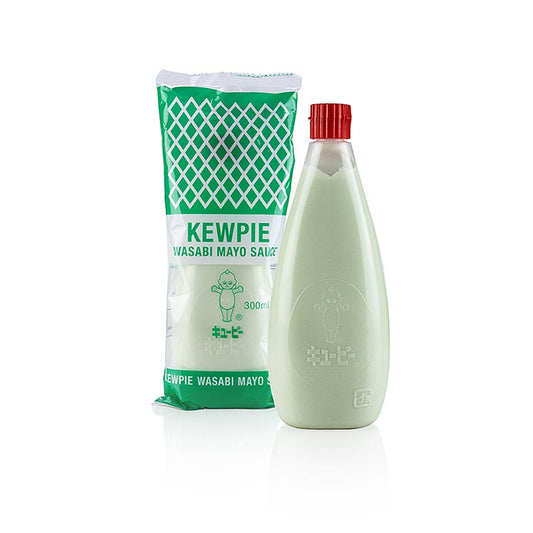 Köstliche japanische Wasabi-Mayonnaise von Kewpie, perfekt für Sushi und als Dip, in einer praktischen 300-ml-Quetschflasche