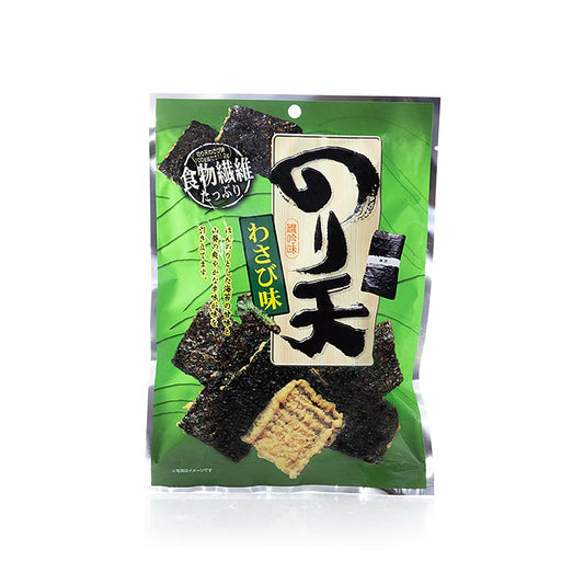 Noriten Wasabi Cracker, 60 g - Knusprige Cracker mit reichem Umami-Geschmack und würzigem Wasabi-Kick, perfekt als asiatischer Snack oder Beilage Hergestellt aus sorgfältig ausgewählten Zutaten für ein authentisches japanisches Geschmackserlebnis Genießen Sie die harmonische Kombination von Seetang und intensivem Wasabi