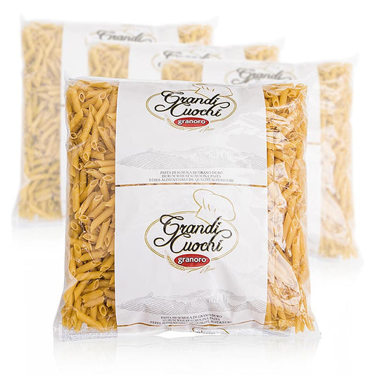 Eine 12 kg Packung Granoro Penne Rigate, No103, 4 x 3000g - Eine traditionelle Röhrennudel aus bestem Hartweizengrieß, perfekt für Saucen und Nudelsalate Hergestellt in Italien ohne Eier Ideal für Nudelsaucen und Nudelsalate
