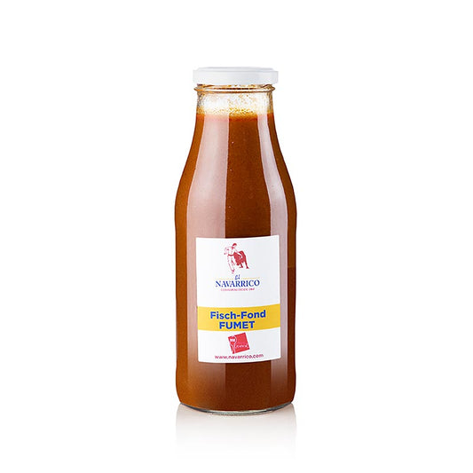Fumet de Pescado - Fisch & Meeresfrüchte Fond (Suppenbasis) von Il Navarrico, 480 ml - Intensiver Fumet-Fond aus Fisch, Meeresfrüchte, Tomate und Gemüse, ideal für Fischgerichte, Saucen und traditionelle spanische Gerichte wie Paella, Fideuá oder Zarzuela Vorreduziert und kräftig im Geschmack