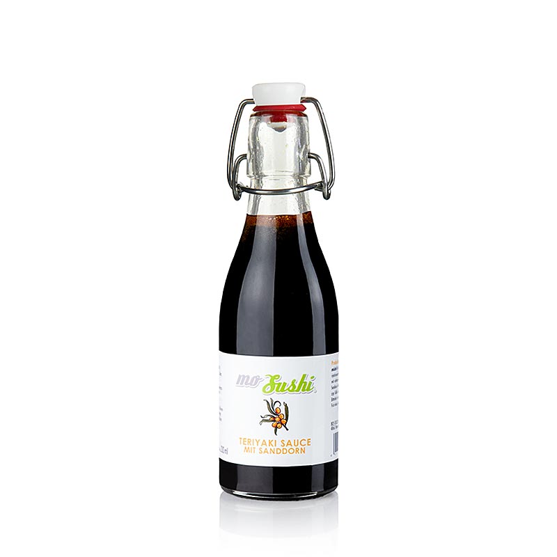 MO Sushi Teriyaki Sauce, Sanddorn, 200 ml - eine einzigartige Kombination aus würziger Teriyaki-Sauce und fruchtig-bitterem Sanddorn, perfekt zu gebratenem Fisch oder Geflügel