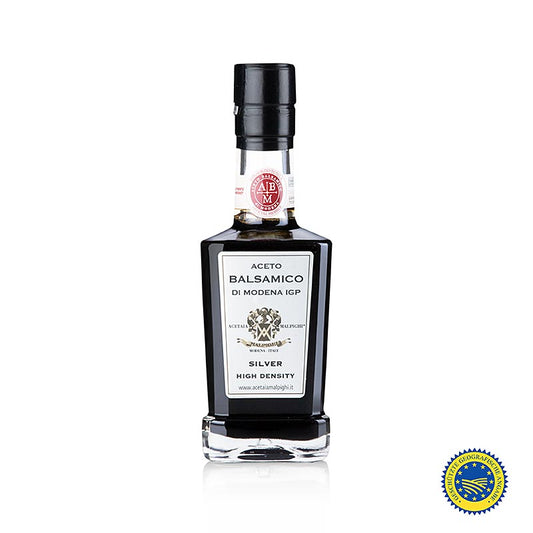 Silberner Aceto Balsamico di Modena IGP/ggA, 8 Jahre gereift, 250 ml Flasche von Malpighi, ideal zum Verfeinern von Salaten, Marinaden, Soßen und Desserts