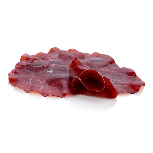 Handgeschnittene 80g-Packung Büffel-Bresaola - handwerkliche italienische Delikatesse aus feinstem Büffelfleisch, perfekt für Antipasti und Salate