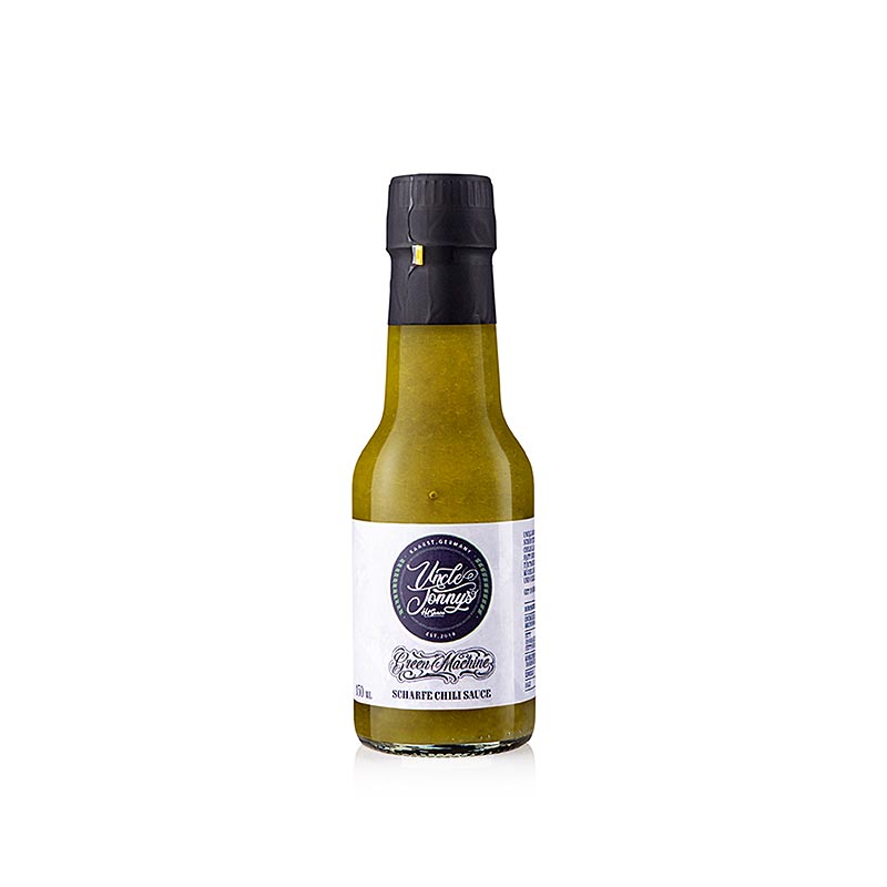 Grüne Chilisauce Uncle Jonnys Hot Sauce GREEN MACHINE, scharfe Chili Sauce, 150 ml - für intensiven, würzigen Geschmack in der Küche