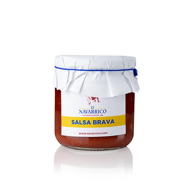 Salsa Brava, pikant würzige Tomatensauce, El Navarrico, 315 g - Traditionelle spanische Sauce mit Tomaten, Zwiebeln, Knoblauch, Pimentón und Cayennepfeffer Ideal zu Patatas Bravas, Grillfleisch, Gemüse oder Gnocchis Hergestellt nach traditionellem Rezept der Familie Salcedo aus Navarra