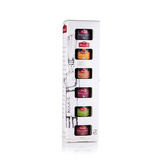 Rougie Geschenkset Ententerrinen featuring 6 different flavors, 390g total weight, each tin 65g