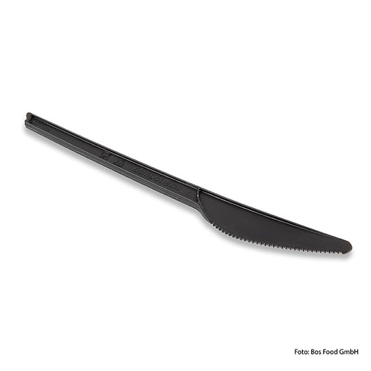 Schwarzes Naturesse-Messer aus recycelbarem CPLA-Material, 168 mm lang, umweltfreundlich und perfekt für Mahlzeiten, Set mit 50 Stück