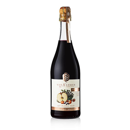 Fruchtiger Van Nahmen Apfel-Heidelbeere-Kirsche Fruchtsecco, alkoholfrei, 750 ml - köstlicher alkoholfreier Aperitif mit Rheinischen Bohnapfelsaft, saftigen Wald-Heidelbeeren und feinem Kirscharoma