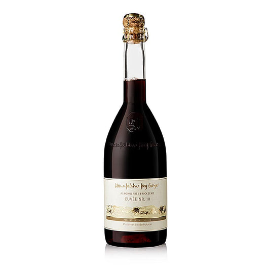 Ein prickelnder alkoholfreier Sekt Cuvée 10 von Jörg Geiger, hergestellt aus handverlesenen Äpfeln und Birnen, bietet ein einzigartiges Geschmackserlebnis mit subtilen Fruchtaromen und feinem Birnengeschmack Ideal als Aperitif, begleitend zu leichten Gerichten oder festlich für jeden Moment 750ml aus dem deutschen Weinland