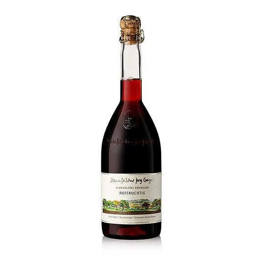 750 ml Flasche Jörg Geiger Alkoholfrei Prickelnd Rotfruchtig, hergestellt aus Sauerkirsche, Holunder, Quitte, schwarzer Johannisbeere, Limettensaft und erlesenen Gewürzen, perfekt für dunkelbeerige Desserts wie Rote Grütze