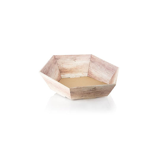 Sechseckiger Geschenkkorb 'Wood' aus Holz im kleinen Format, Maße 290x270x60/105 mm, perfekt für geschmackvolle Geschenke, natürliche Eleganz für jeden Anlass, bestellen Sie jetzt!