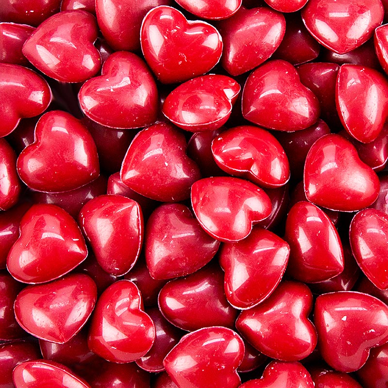 Rote Schokoladenherzen, perfekt zum Dekorieren von Torten und Cupcakes Mit intensiver Farbe und cremigem Geschmack 2x2,1 cm groß, 80 Stück in 224 g Schachtel