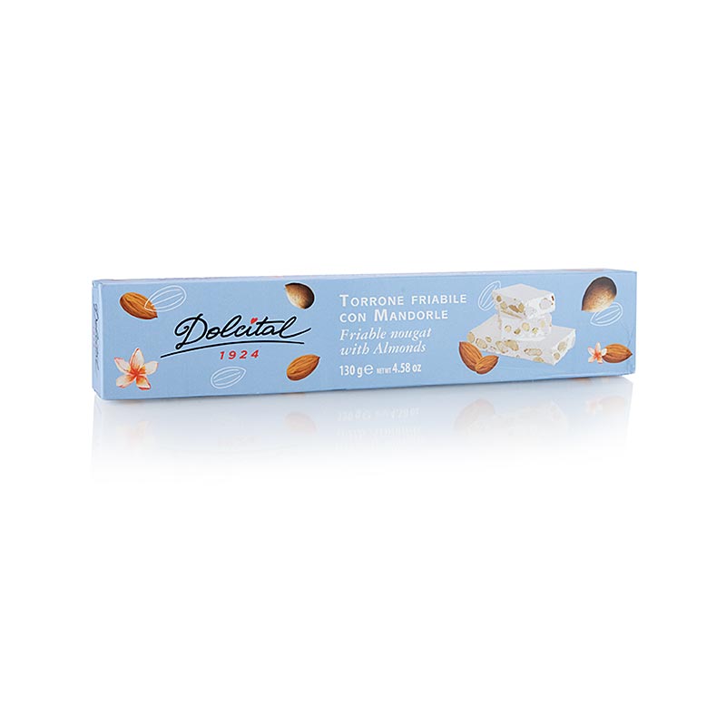 Torrone italien - morceaux d'amandes, barre ferme, 130 g