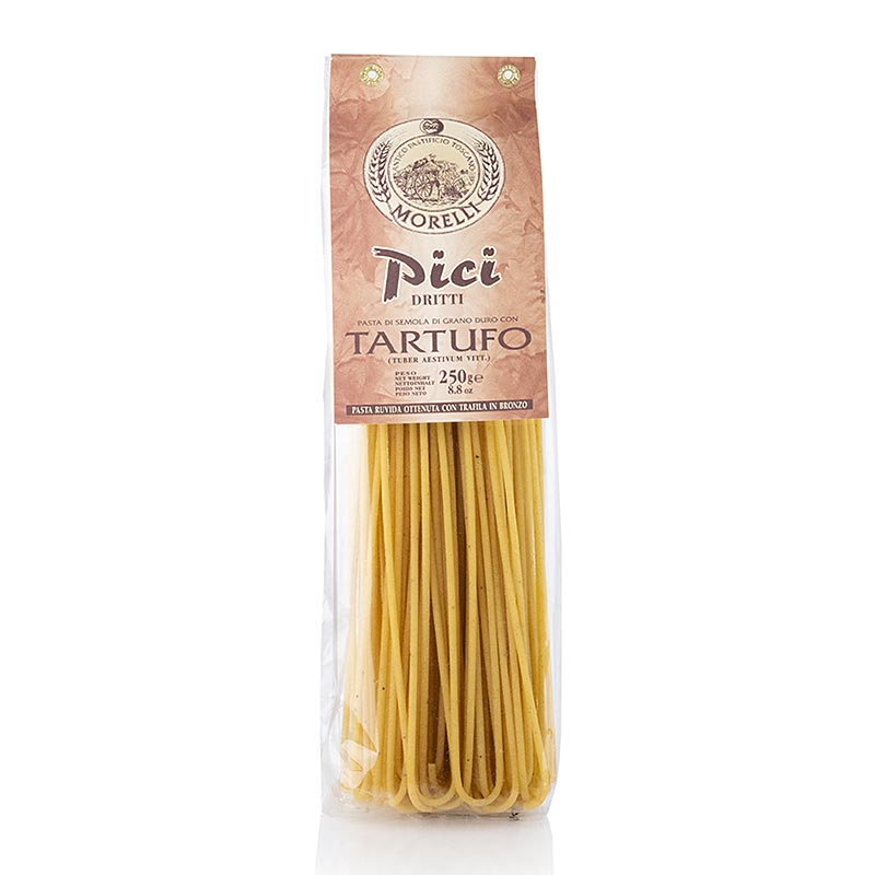 Nudeln Pici Dritti Tartufo (mit Trüffel), Morelli 1860, 250 g: Handwerklich hergestellte Pasta mit dem unverwechselbaren Geschmack von Trüffel, die jedes Gericht zu einer kulinarischen Sensation macht