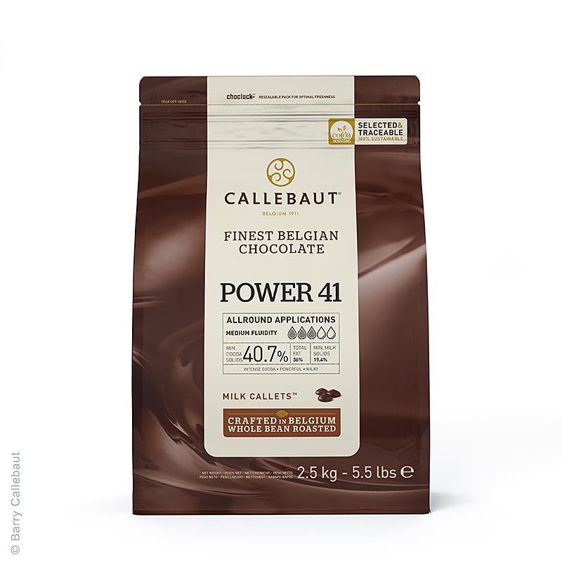 Power 41, callets di cioccolato al latte da copertura, Callebaut, 2,5 kg