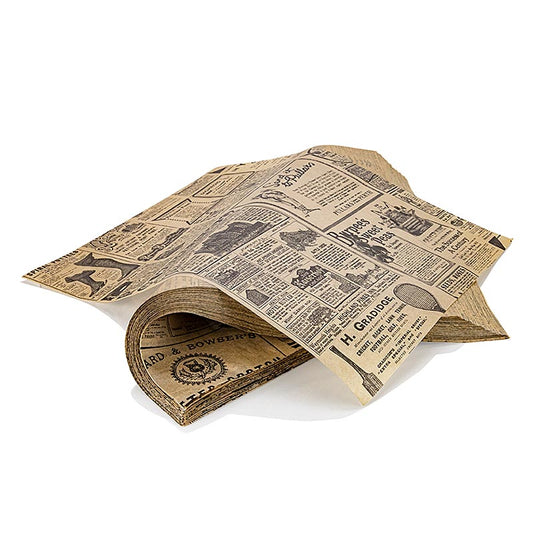 Snackpapier Zeitungspapier Kraft, fettabweisend, ideal zum Servieren von Snacks, Chips und anderen Leckereien, 28x34cm, 1000 Stück