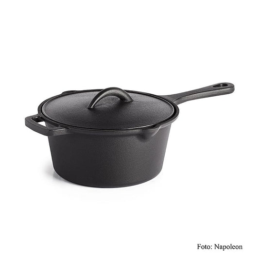 Saucentopf aus Gußeisen von Napoleon Grillzubehör, 18cm groß und mit Deckel, 2 Liter Fassungsvermögen, ideal zum Zubereiten von Saucen, Suppen und Eintöpfen, hochwertige Qualität für ein perfektes Grillvergnügen