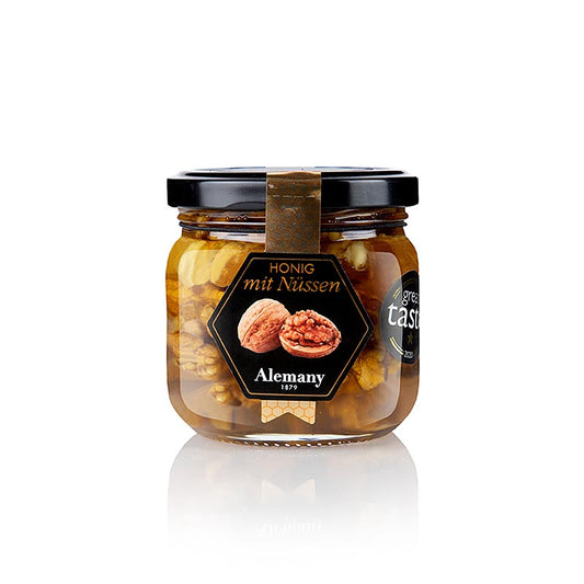 Honig mit Walnüssen Mel amb Nous, Alemany, 250 g - Handwerklich hergestellte spanische Delikatesse aus besten natürlichen Zutaten, perfekt als Brotaufstrich, in Joghurt oder in Backwaren geeignet, mit knackigen Walnussstückchen für ein einzigartiges Geschmackserlebnis, in praktischer 250-Gramm-Packung