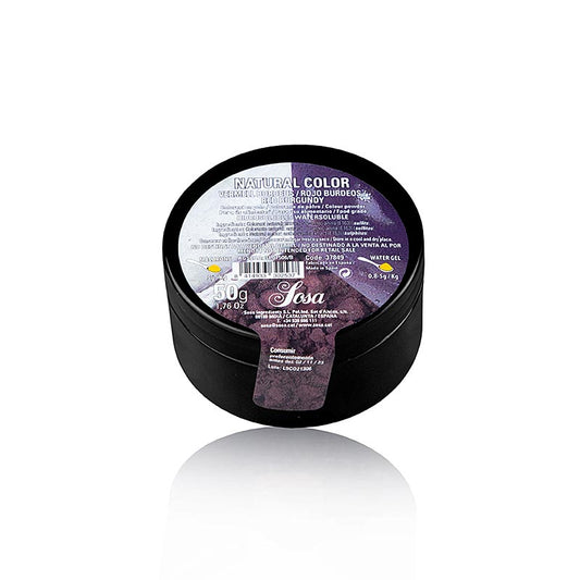 Natürliche Lebensmittelfarbe Sosa Burgunder Rot Puder wasserlöslich 50g - perfekt für Desserts, Kuchen und Getränke, aus natürlichen Zutaten hergestellt, vielseitig einsetzbar, geeignet für Vegetarier, für Hobby- und Profiköche geeignet