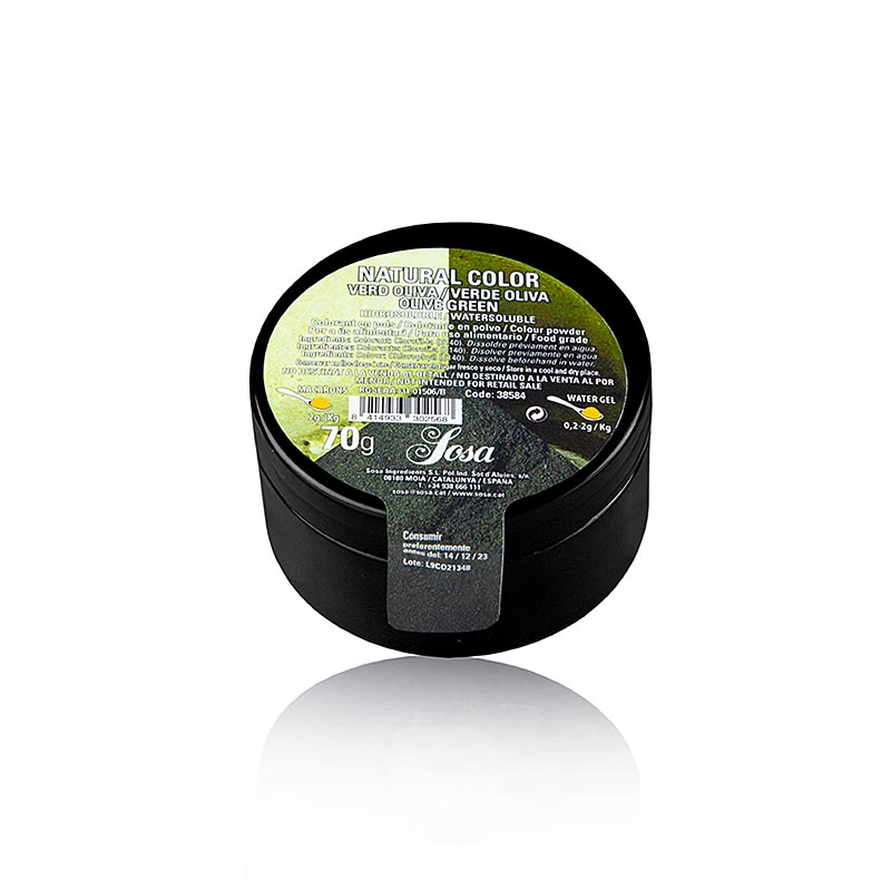 Natürliche Lebensmittelfarbe Olivgrün, Puder, wasserlöslich, 70 g - ideal zum Färben von Teig, Soßen und mehr, aus natürlichen Zutaten hergestellt, leicht zu dosieren, in praktischer 70g Sprühdose verpackt