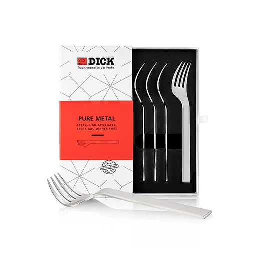 Dick Steak & Tafelgabel Set, Pure Metal, 4 St - Hochwertiges 4-teiliges Set aus Reinmetall für saftige Steaks, ergonomisches Design und scharfe Klingen, perfekte Ergänzung für Fleischliebhaber und stilvolle Bereicherung des Besteck-Sets