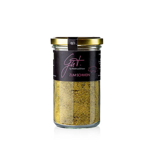 Bio Salz Gut zum Schwein, Gutsküche, 200 g - DE-ÖKO-006, feinwürzige Mischung mit Fenchel, Senf und Chili, ideal für Schweinefleisch