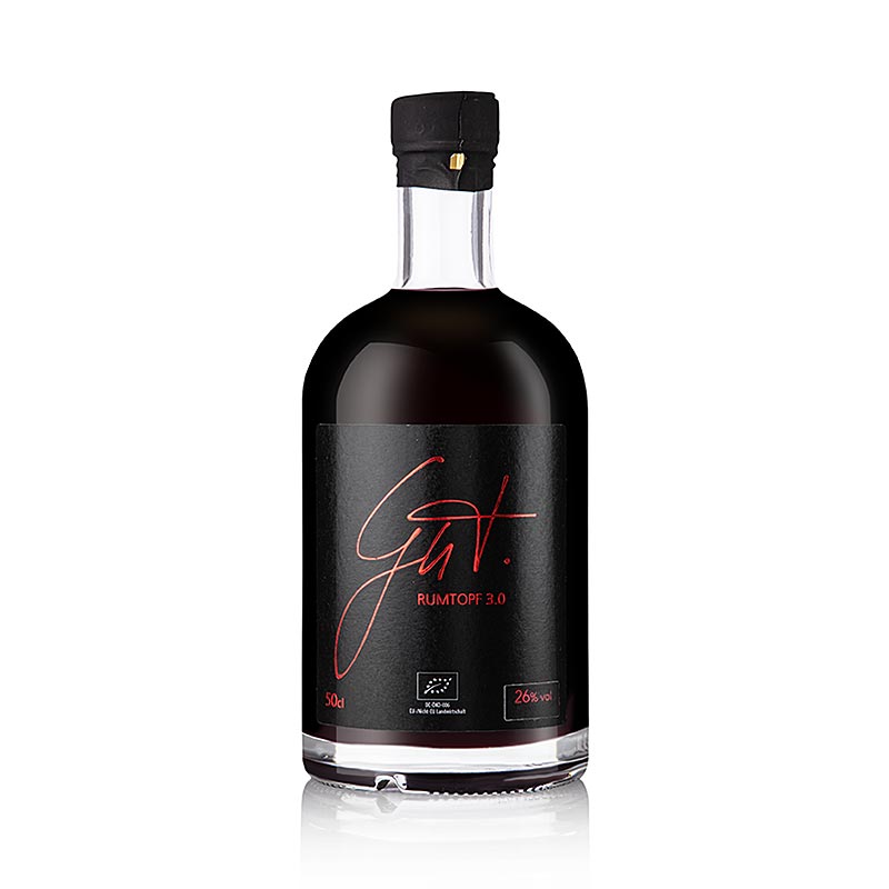 Glasflasche mit 500 ml GUT Rumtopf 30, 26% vol, Gutsküche BIO, alkoholisches Produkt