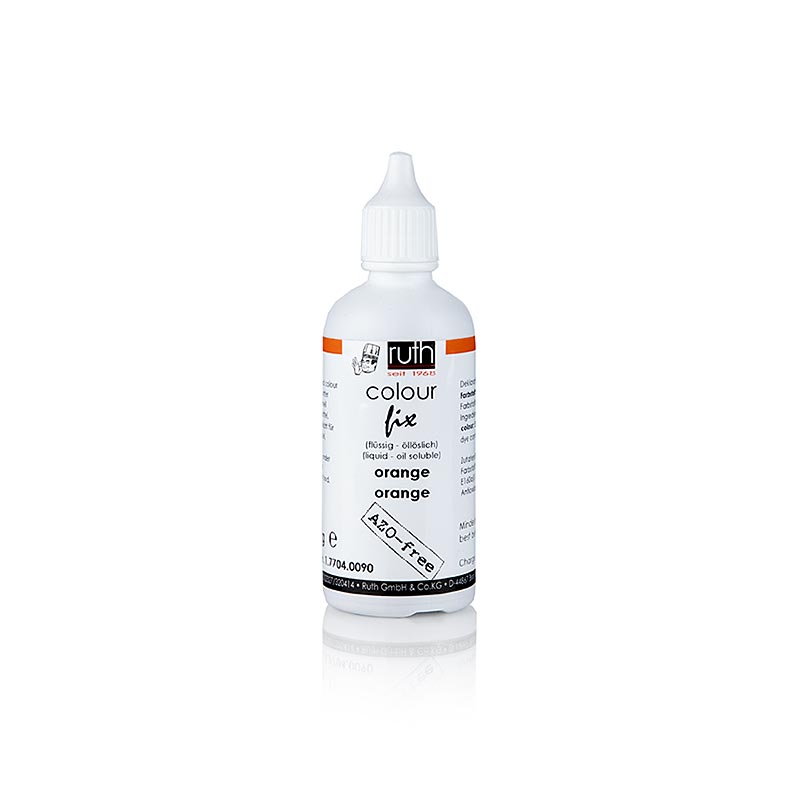 Lebensmittelfarbe, orange, flüssig, fettlöslich, Ruth (7704), 90 g - Flüssige, fettlösliche Lebensmittelfarbe in leuchtendem Orangeton Entwickelt für die Gastronomie, perfekt für Hobbyköche 90-Gramm-Packung für zahlreiche kulinarische Experimente Ideal für farbenfrohe, überraschende Gerichte